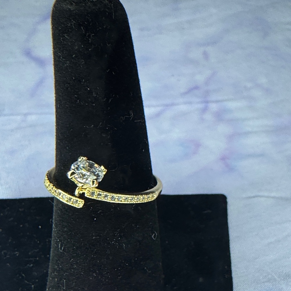 Gold-Tone Pavé Wrap Ring with Floating Clear Center Stone